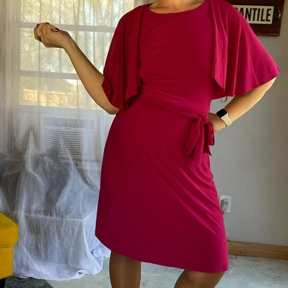 Ralph Lauren Bold Shoulder Jewel Tone Belted Statement Dress Size 6 like new - Picture 2 of 12